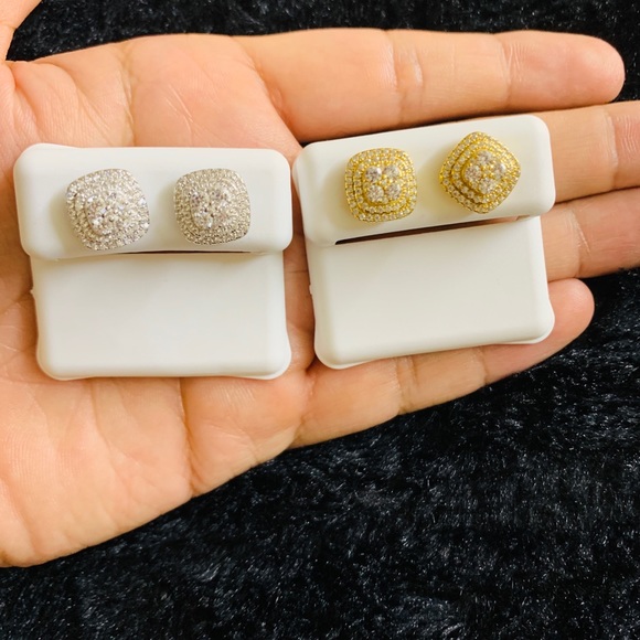 Sterling Silver Square Simulated Diamond Earrings - Picture 1 of 2